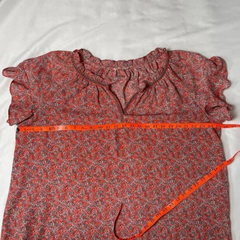 Max Studio Flutter Short Sleeve Top Red Coral Floral Relaxed Fit Size 1X - Picture 4 of 8